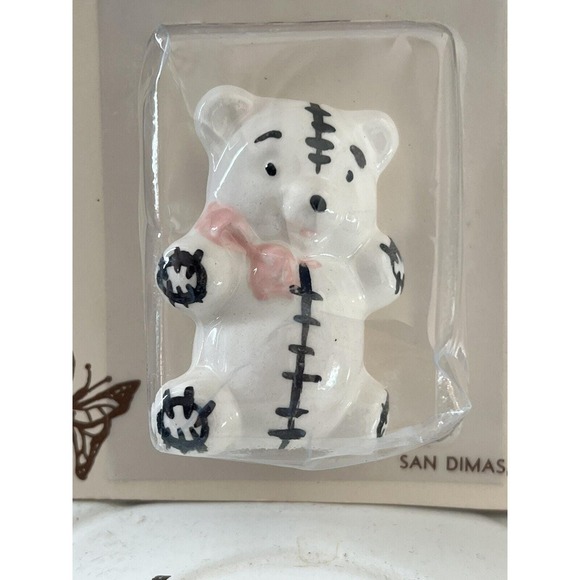 Other - Vintage Macramé Teddy Bear Bead 2.5"‎ Ceramic Pink with Black Accents by O Henry